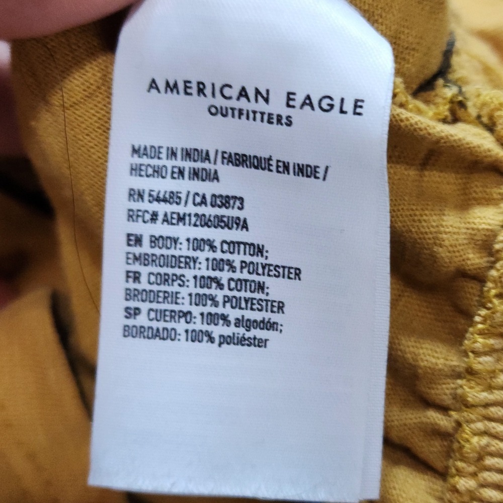 American Eagle Peasant Embroidered Top Mustard Cotton Size M Boho - Picture 7 of 9